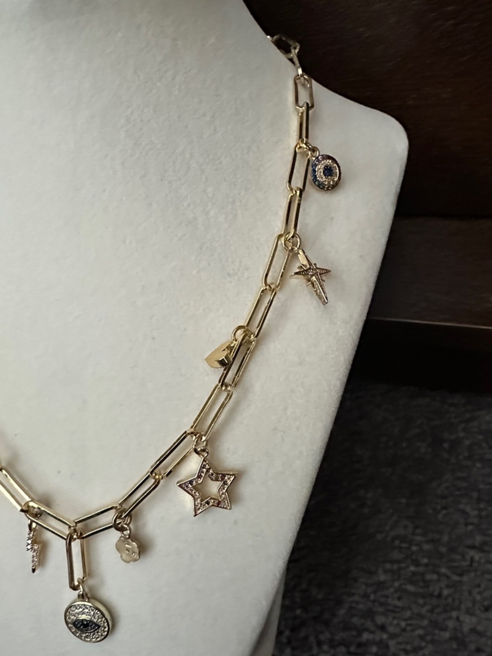 Gold Charm Paperclip Necklace with Mixed Charms - Picture 3 of 4